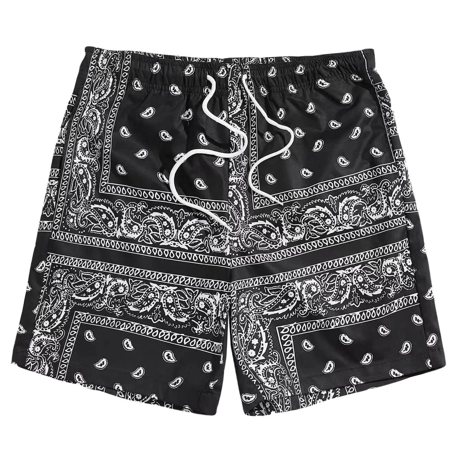 Men\'s Outdoor Sport Beach Casual Shorts Summer Boho Paisley Print High Waist Drawstring Short Pants Breathable Quick Dry Boxers