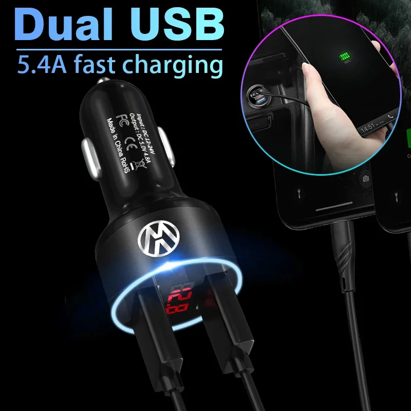 200W Car Charger Dual USB Ports Super Fast Charging Car Accessories For Volkswagen GTI Rline R Golf Amarok Phaeton Teramont ID3