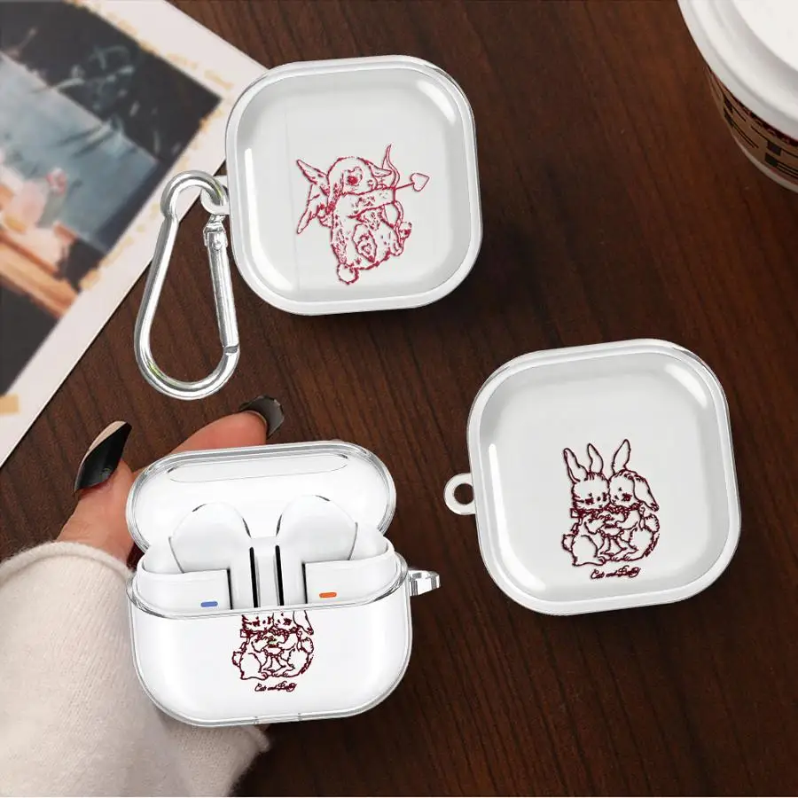 Clear Earphone Cases Cover With Hook Case For Samsung Galaxy Buds 4 Pro 2 4Pro 3Pro Live 3 FE 2Pro Brown Rabbit Doodle