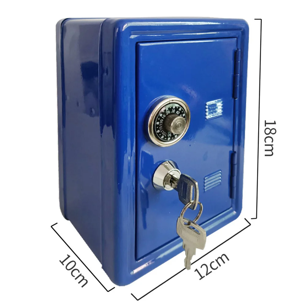 Safe Box Shape Metal Piggy Bank Aldult Mini Strongbox Saving Pot Coin Storage Blue