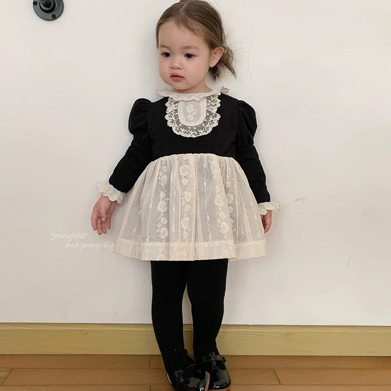 2025 New Autumn Newborn Baby Girls Bodysuits Long Sleeved Cotton Lace Splicing Infant Baby Girls Jumpsuit 0-24M Children Clothes