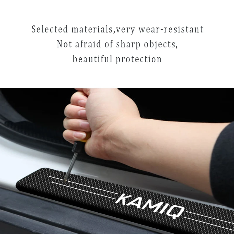 Car Door Threshold Scuff Plate Carbon Fiber Sill Protector Stickers For Skoda Kamiq 2018 2019-2021 Auto Door Entry Pedal Guards