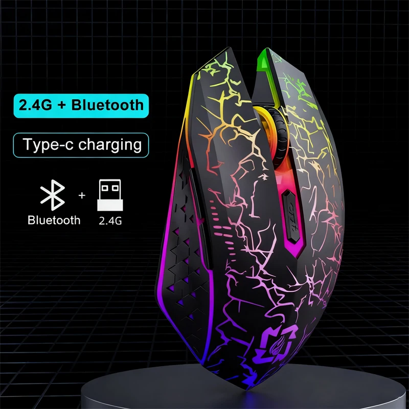 Mouse wireless 5.2 Mouse Bluetooth RGB 2.4G Mouse da gioco dual-mode Il mouse muto a 6 tasti è adatto per laptop tablet MacBook.