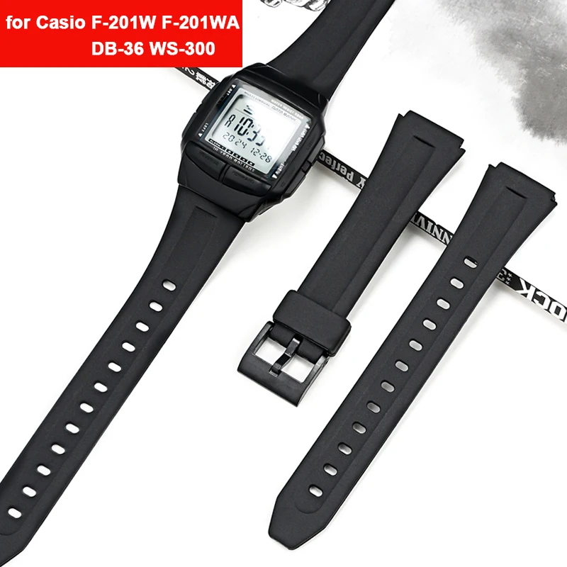 18mm Resin Strap for Casio F-201W F-201WA DB-36 WS-300 Watch Band Matte Black Rubber Men Women Replacement Bracelet Accessories