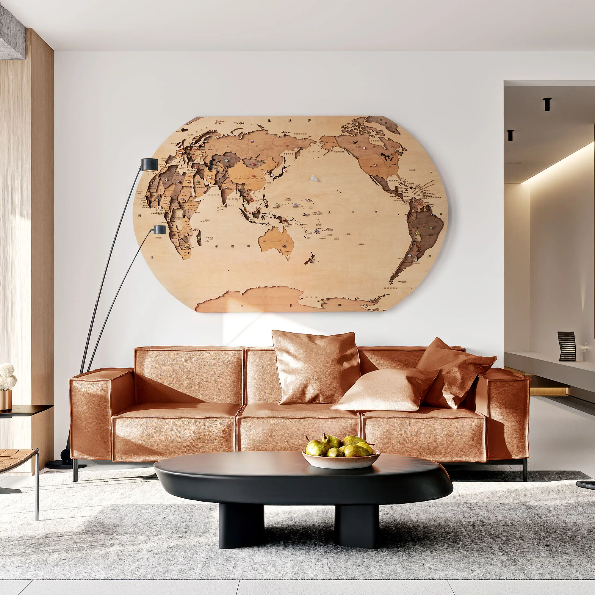 

Solid wood world map wall decoration 3d three-dimensional concave and convex decorative painting wall decoration