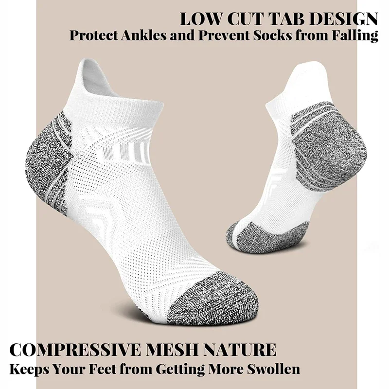 5 Paar Performance Athletic Knöchelsocken für Damen und Herren, Knöchelstütze, niedrig geschnittene, weiche Tab-Marathon-Lauf-Kompressionssocken – Detail 2
