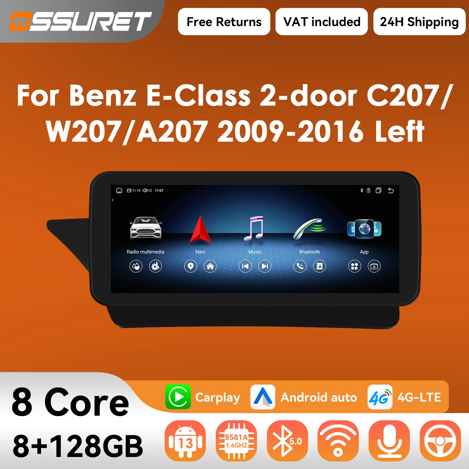 10,25 "Carplay Android Auto Auto radio Für Mercedes Benz E-Klasse C207 W207 A207 NTG 4,0 4,5 5,0 2-Türer Autoradio Kopf Einheit 4G BT