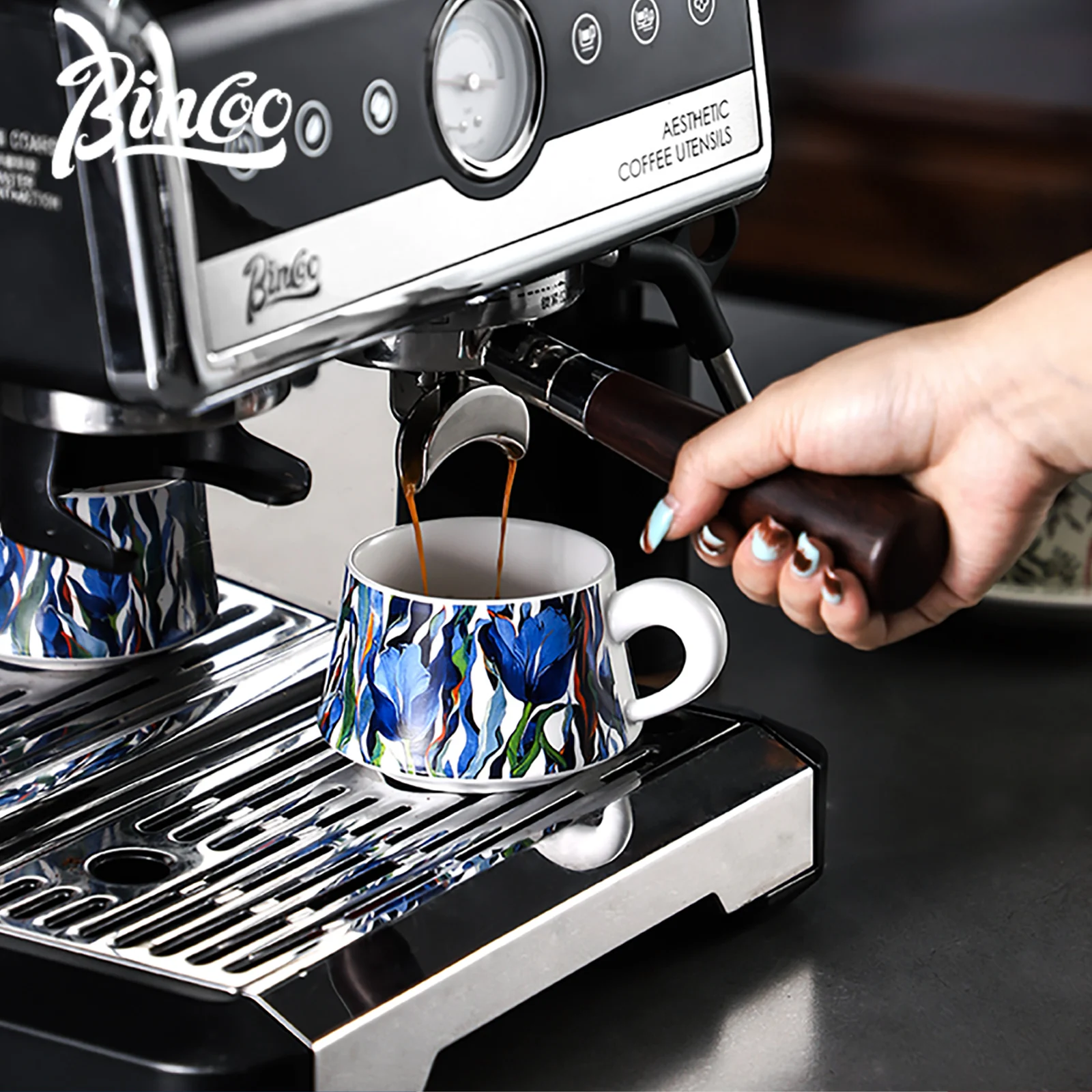 BINCOO 260ml Ceramic Coffee Cup with Saucer Set Cappuccino Cup Art Latte Espresso Mug for Afternoon Tea Home Barista Accessories - view 5