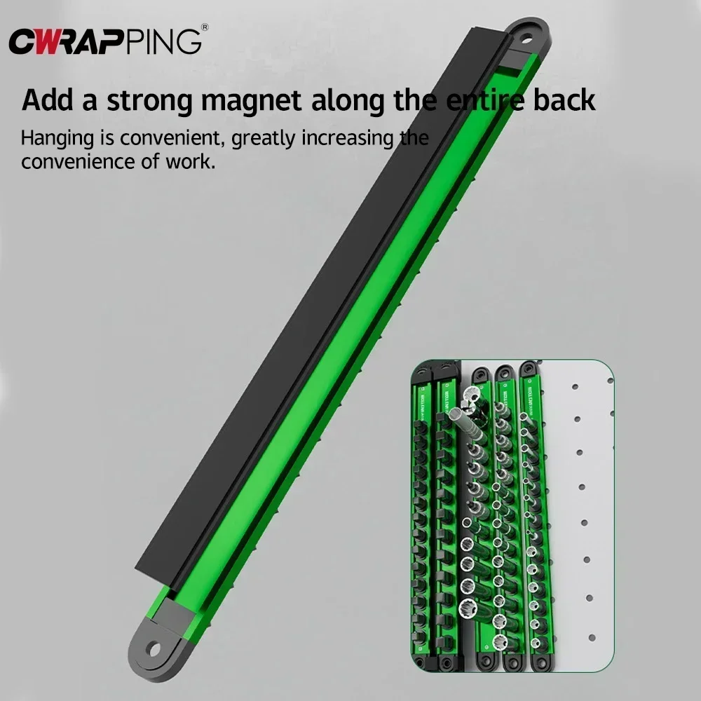 Socket Holder Magnetic 360° Rotating Plug Plate 1/4 3/8 1/2 Inch Green Multi-function Disassembly Repair Storage Tool for Car