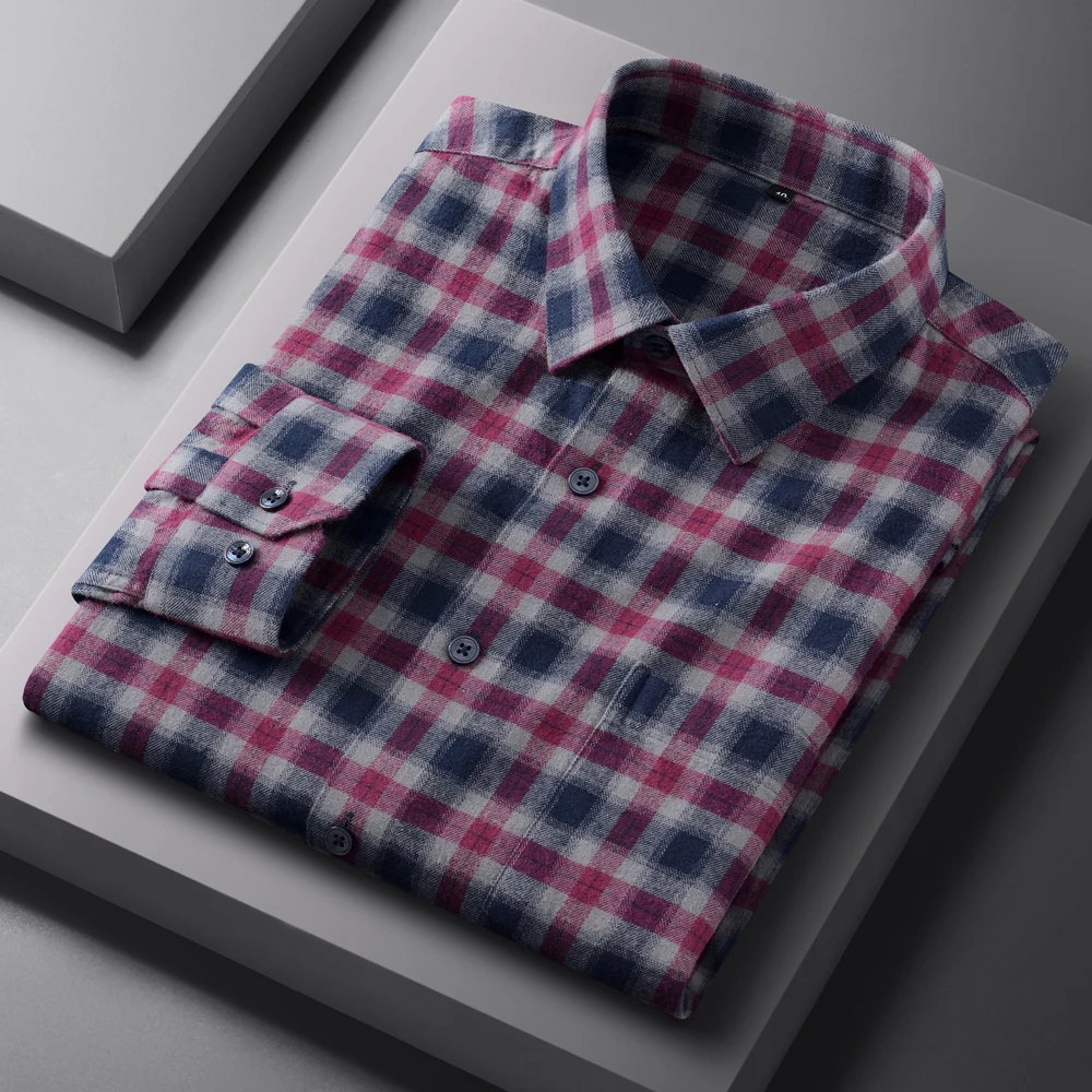 

Plaid Mens Flannel Shirts Long Sleeve Dress Shirts for Men Casual Button Down Autumn and Winter Comfort Cotton Button Up Shirt