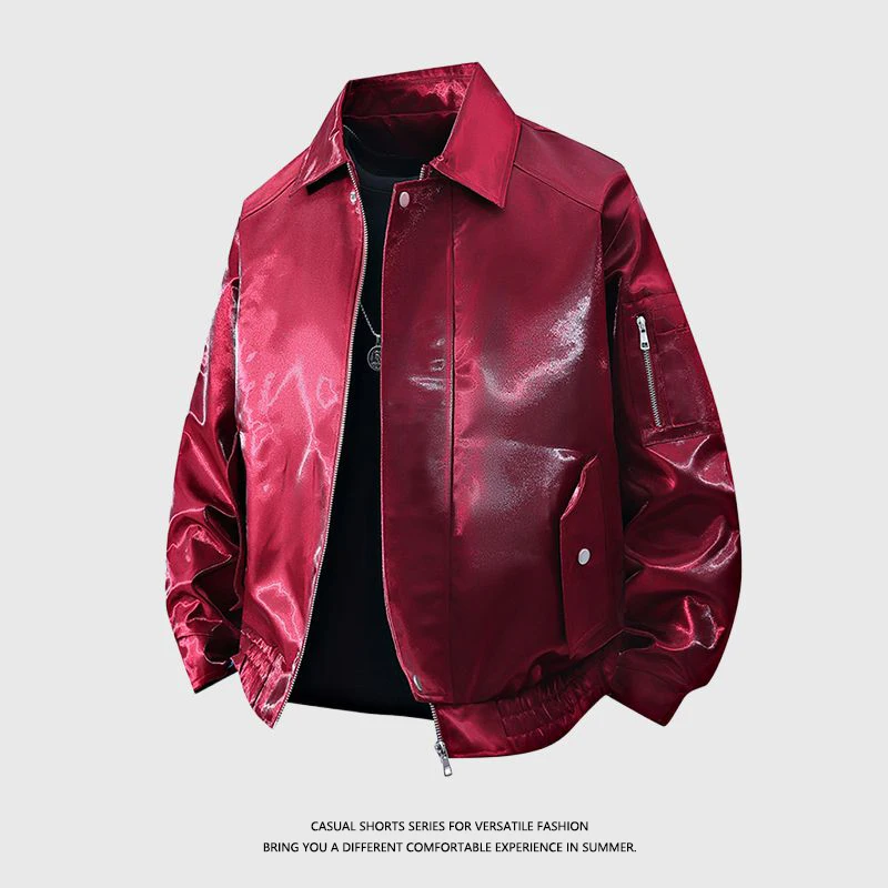 

Мужская повседневная свободная куртка-бомбер в стиле ретро с ярким покрытием, длинный рукав, молодежная модная ветрозащитная верхняя одежда из полиэфирного волокна