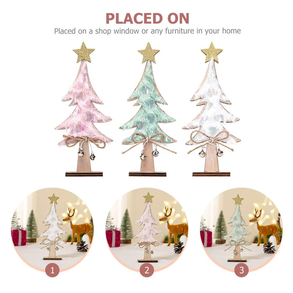 

3Pcs Christmas Wooden Tree Desk Decor Xmas Pendant Holiday Adornment for Window Furniture Interior Festive Display