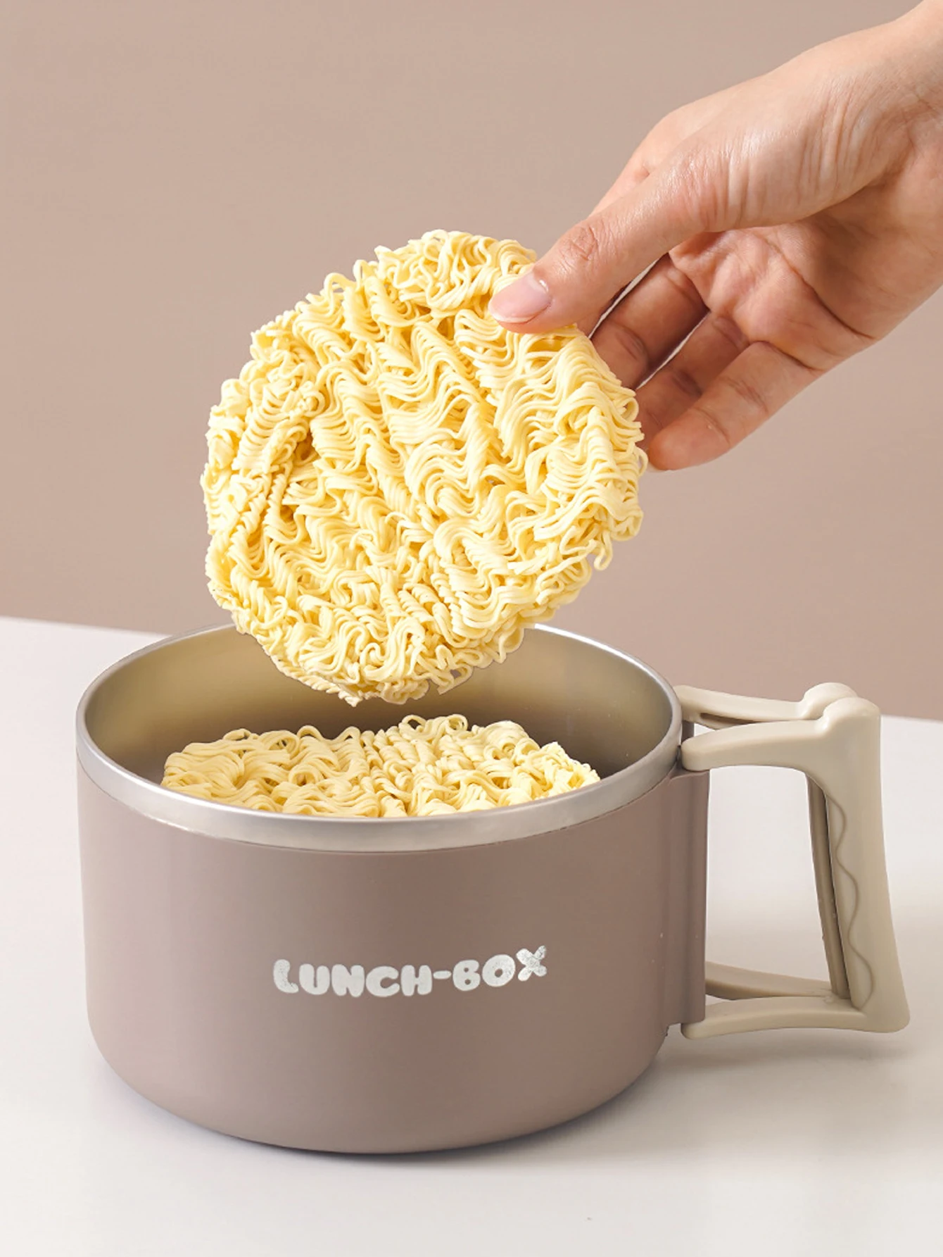 40.5 Oz 304 Stainless Steel Lunch Box Noodle Bowl With Spoon and Lid Drainable Heatable Microwaveable Lightweight With Handle