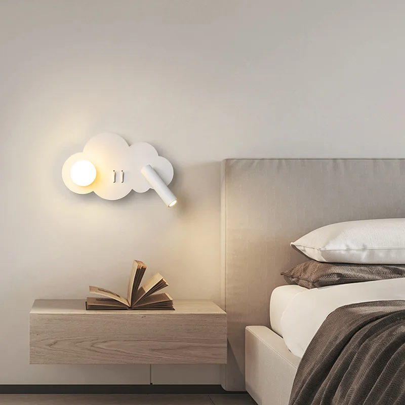 Cloud Wall Lamp Nordic Minimalist Bedroom Bedside Spotlight Children\'s Room With Switch Led Eye Protection Reading Wall Lamp