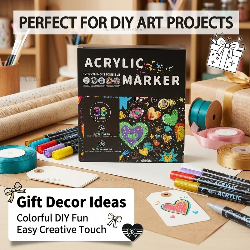 

Double-headed acrylic paint marker set for Wood Ceramics Glass DIY Arts Crafts Painting Perfect for Kids Adults Beginners