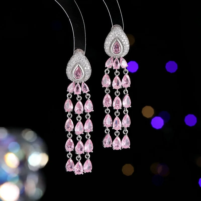 

Inlaid Zircon High-grade Colorful Earring 925 Silver Needle Exquisite Tassel Bell Dangle Earrings for Women