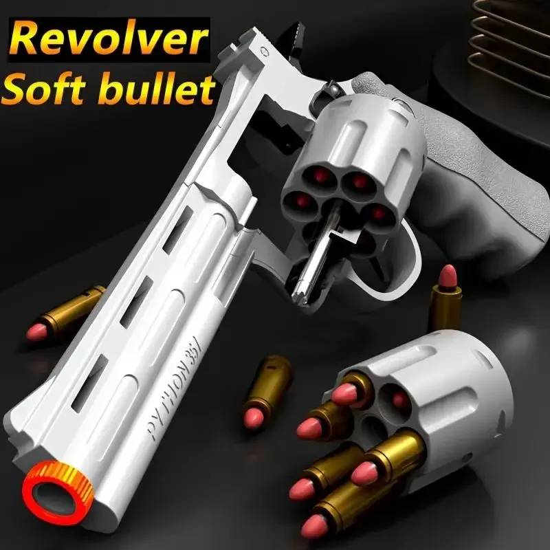 Revolver Toy Gun, Manual Firing, Soft Bullet, Shell Throwing Soft Bullet Gun Toy, Long Revolver Toy Gun (Containing 6 Bullets An