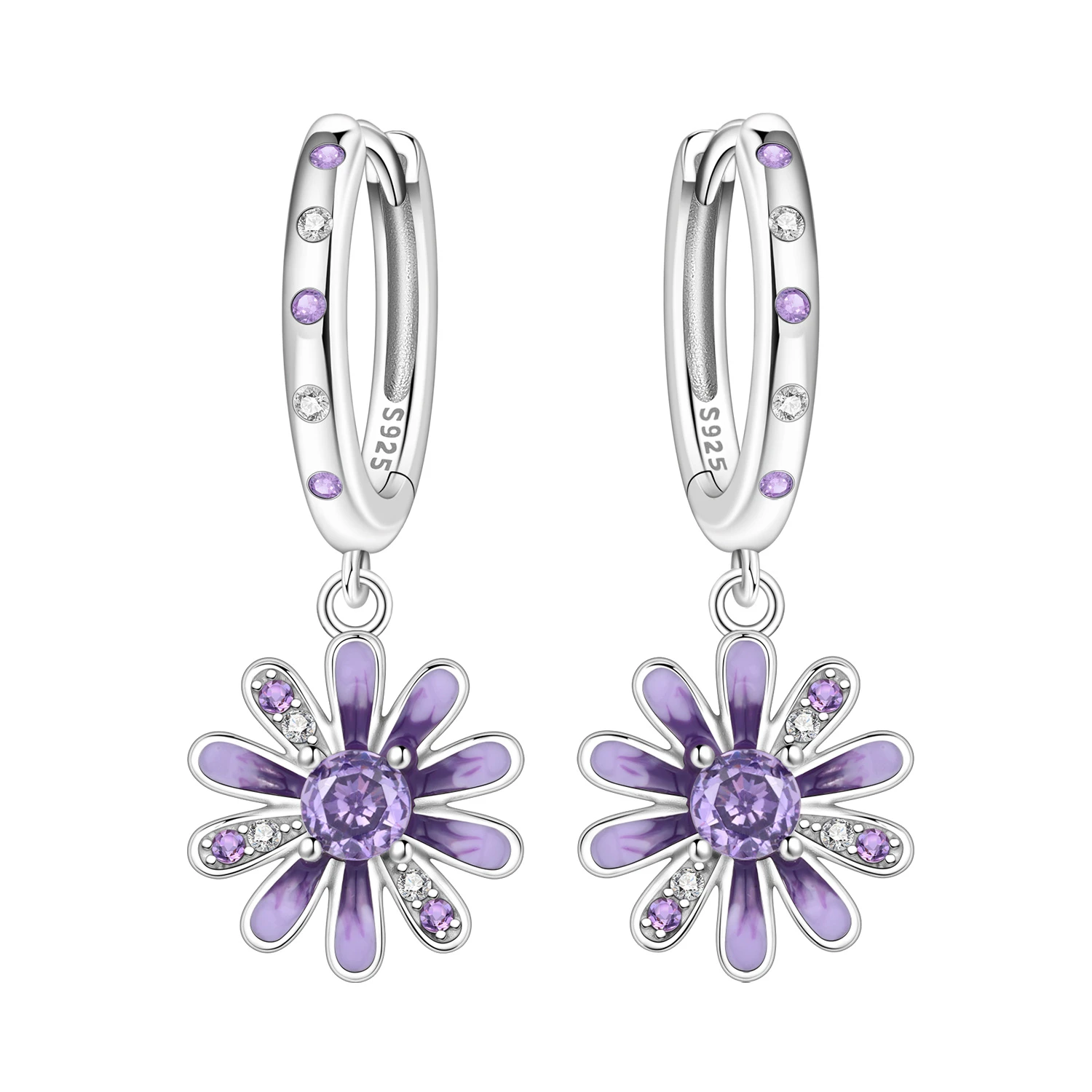 Orstarry Ohrringe aus 925er-Sterlingsilber, lila Gänseblümchen-Blumen-Tropfenohrringe, Damen-Ohrringe, Charm-Trend, vielseitiger Party-Schmuck, Geschenke