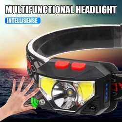 Multifunctional XPE+COB Headlamp LED Sensor Headlight 8 Modes USB Rechargeable Outdoor Camping Fishing Emergency Search Lantern