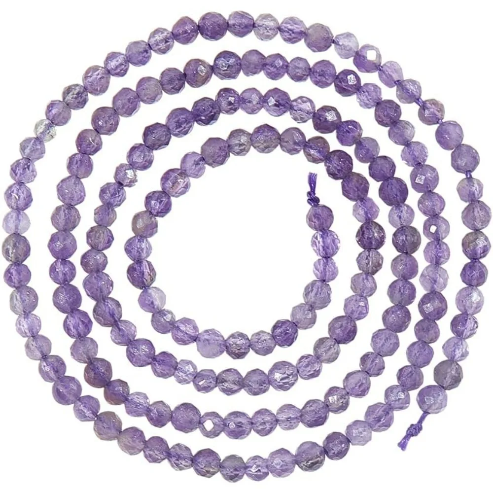 About 180-210 Pcs Natural Amethyst Beads, 2mm Faceted Round Stone Beads Loose Gemstone Beads Spacer Beads for DIY Crafts