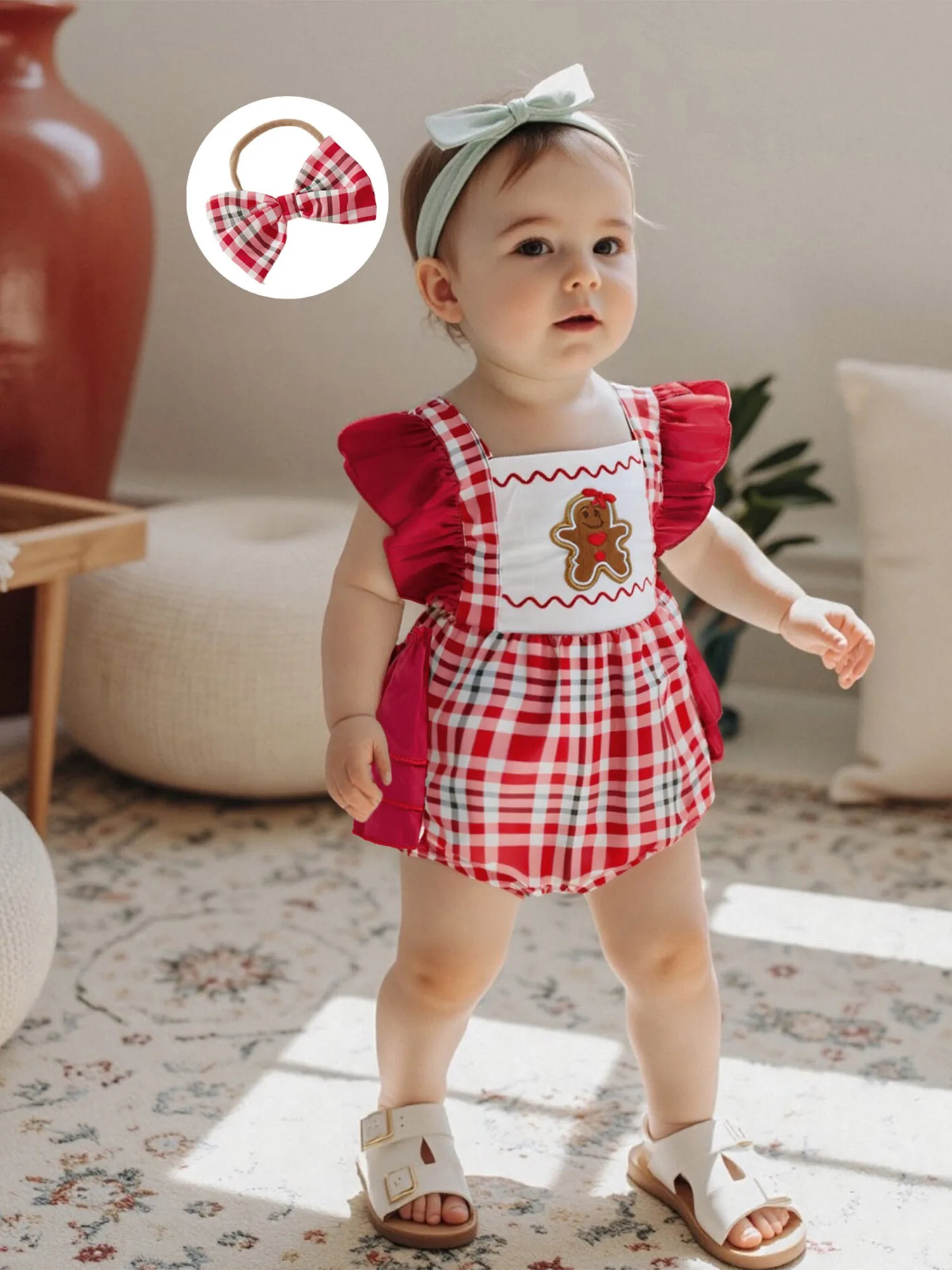 

Toddler Boy Holiday Outfit Reindeer Applique Long Sleeve Shirt Plaid Pants Bow Tie Suspender 4 Piece Set