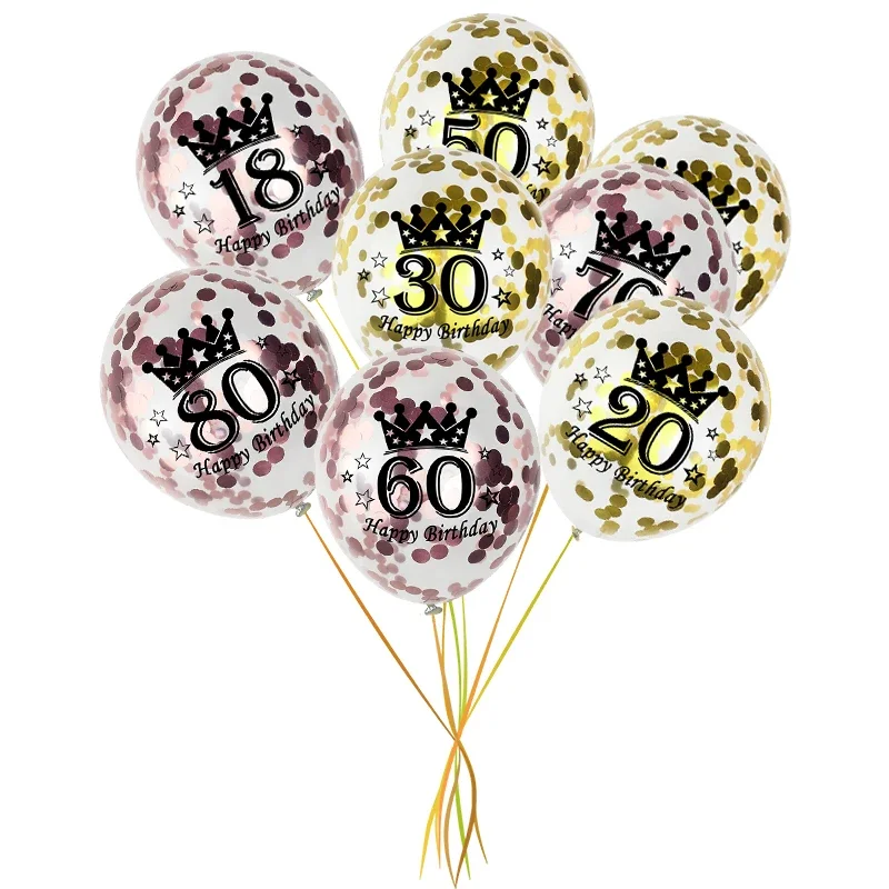 10pcs Happy Birthday Balloon Latex Rose Gold Black Helium For Balloons Number 16 18 21 20 30 40 50 60 70 80 90 Party Decoration