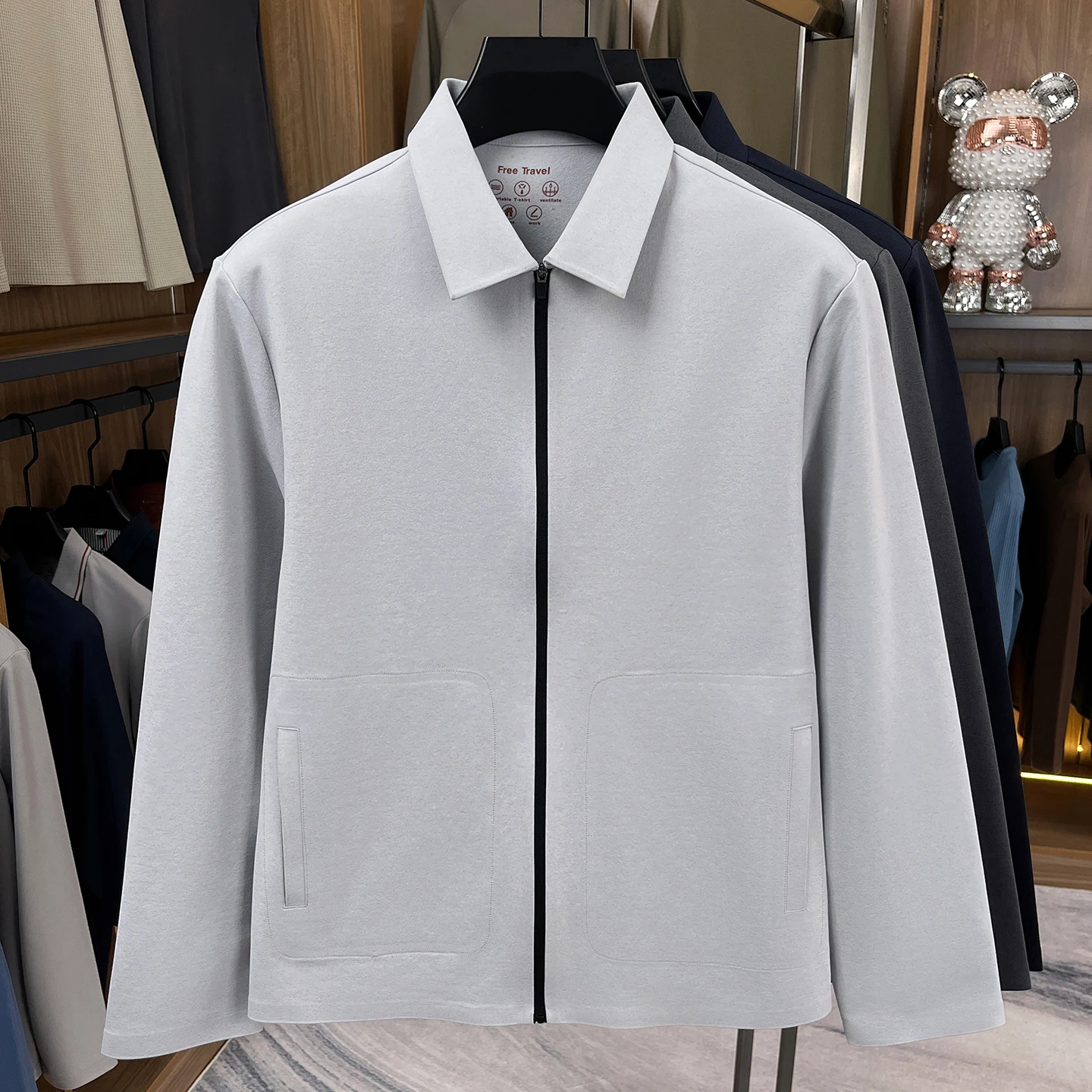 

Autumn men's fashionable, stylish, versatile and trendy solid-color Lyocell seamless casual business jacket with mulberry silk