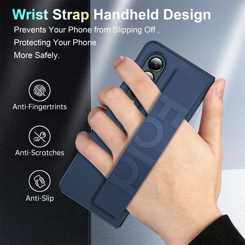 For Samsung Z Fold 4 5 Case Elastic Wrist Strap Liquid PC Slim Mat Shockproof Phone Cover for Samsung Galaxy Z Fold 5 3 4 ZFold5