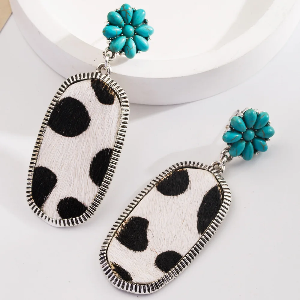 Silver Color Bull Skull Stud Earrings Bull Skeleton Cowboy Jewelry Women\'s Burnished Turquoise Squash Blossom Earrings Wholesale