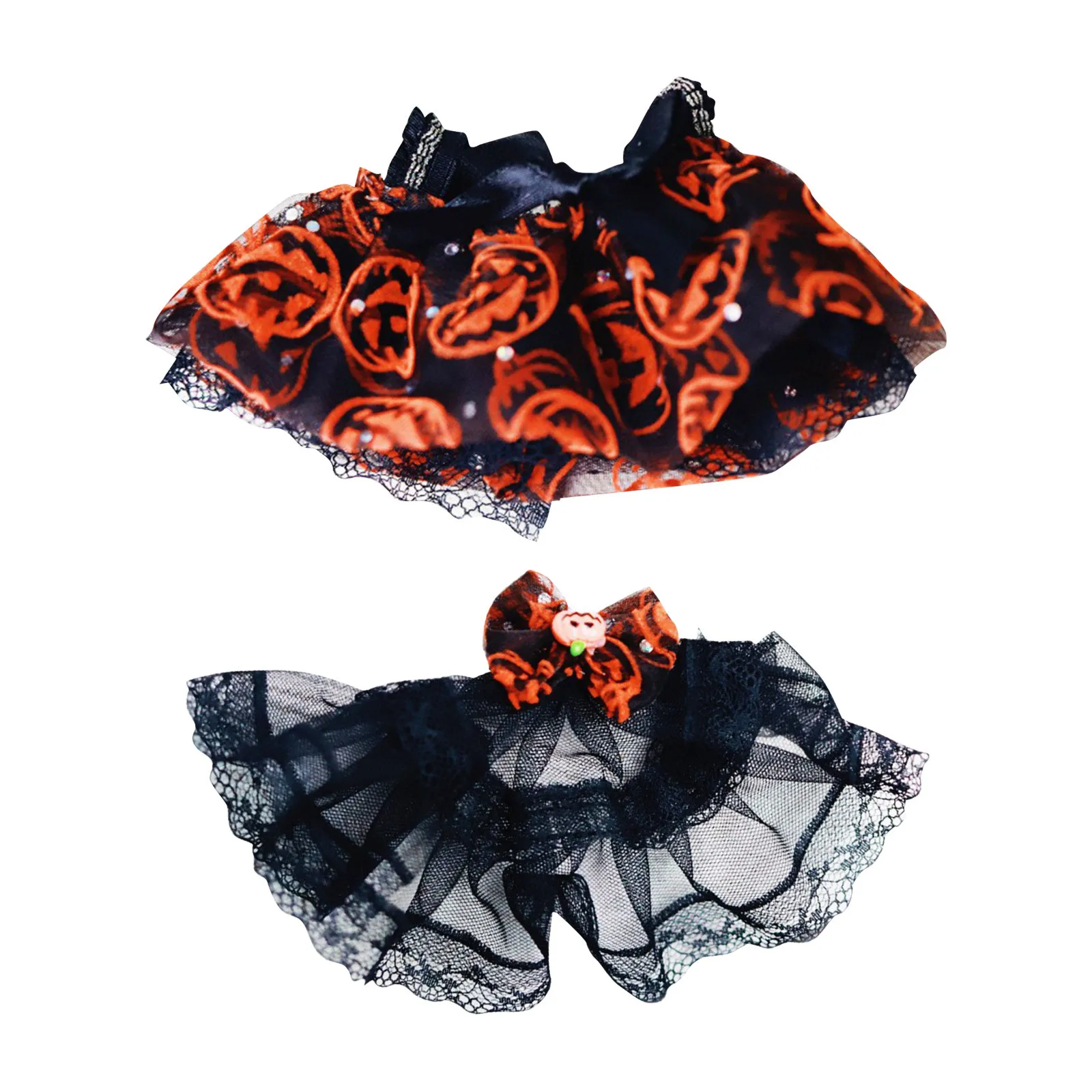 ‌ Labubu roupa de pelúcia para halloween, vestido de renda preta, padrão de abóbora, boneca fofa, acessórios de festa, tema assustador