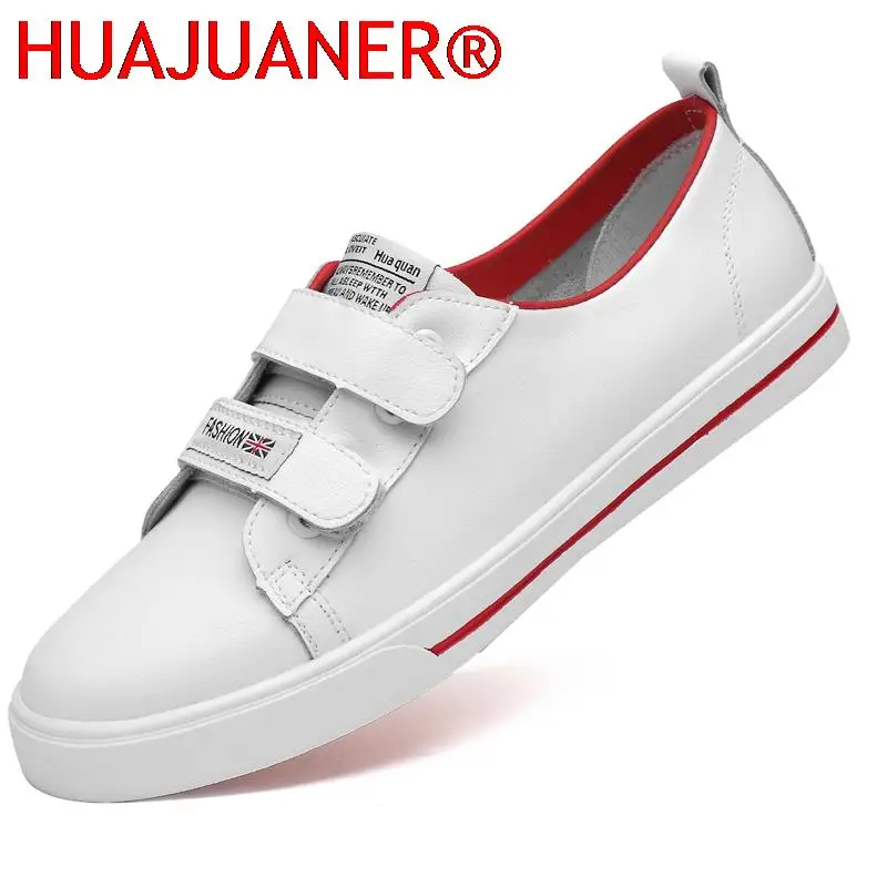 

High Quality Luxury Men's Skateboard Shoes Hook And Loop Fastener White Shoes Man Fashion Flat Leisure Walking Casual Shoes Men