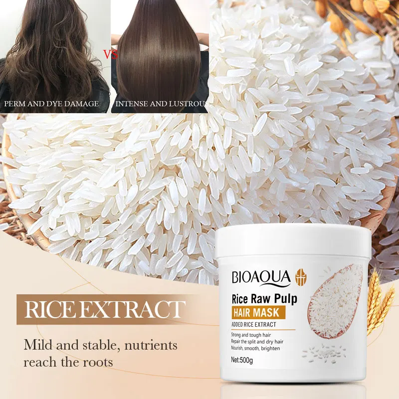 500g Rice Plasma Hair Mask 5 Seconds Repair Damaged Frizzy Hair Soft Smooth Shiny Rice Moisturizing Hair Care
