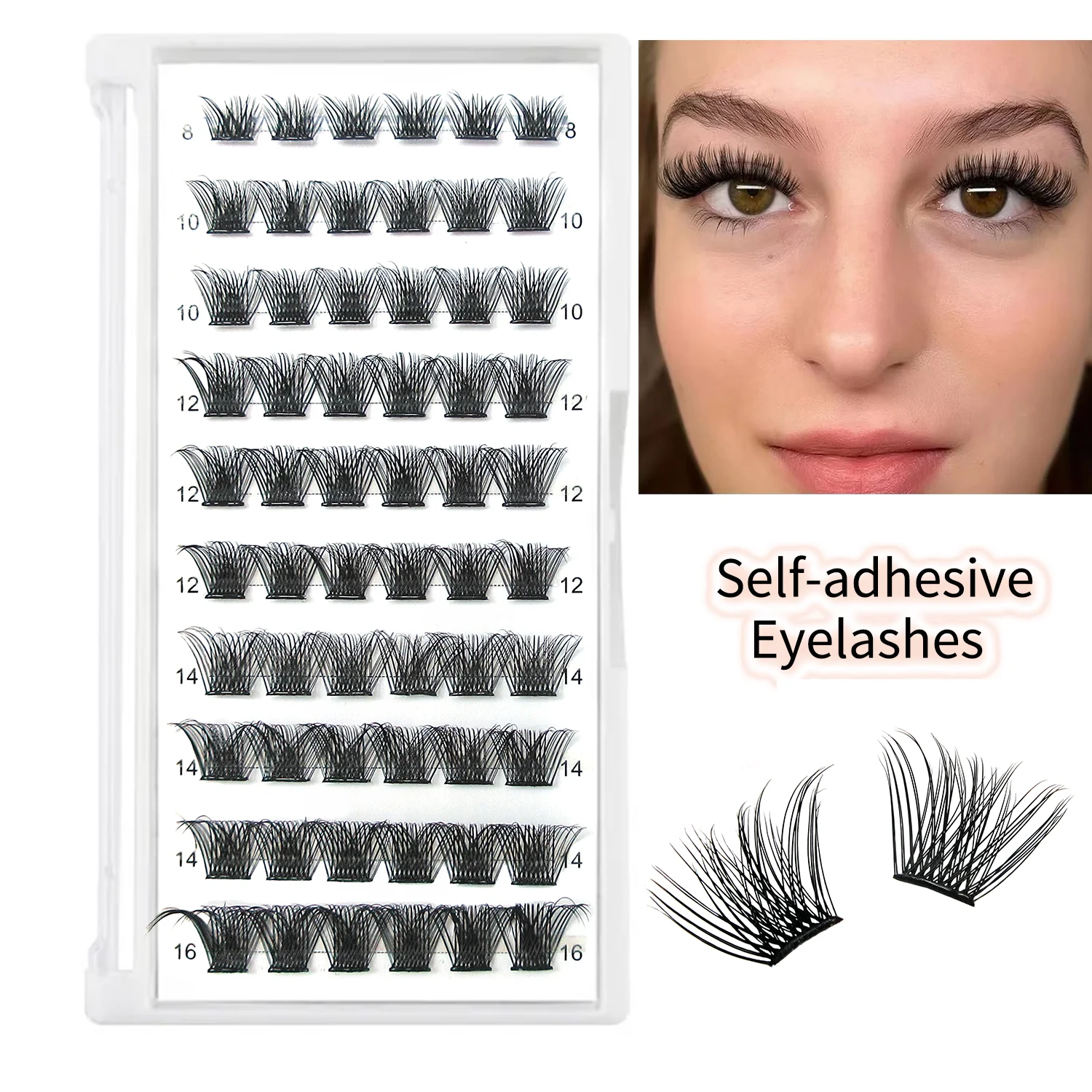 Cílios auto-adesivos, Pre-colados cílios cluster, reutilizável Self Stick Lash, 1 Passo DIY Lash Clusters, 10 linhas