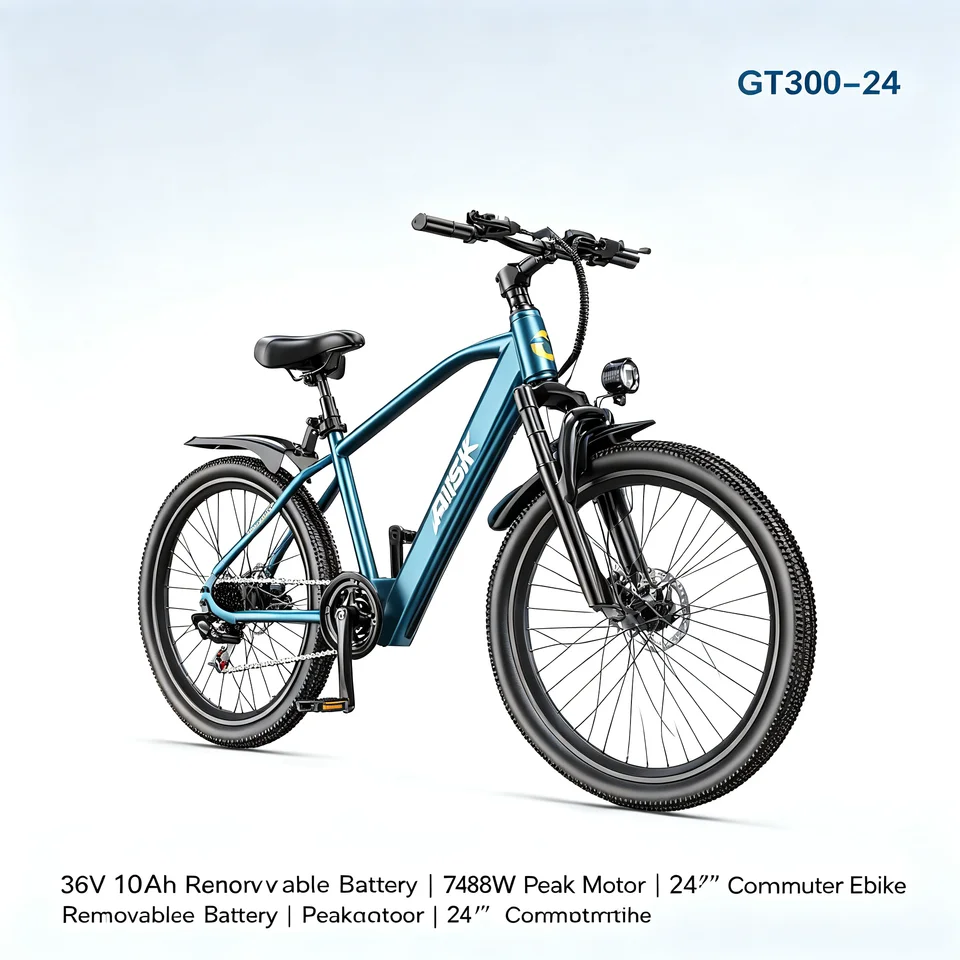 GT300‑24 Blue 24 Inch Adult Electric Bike 48V 23Ah Removable Lithium‑ion Battery Hydraulic Disc Brake Front Shock Absorber Smart LCD Display 3 Riding Modes City Commuter Mountain Ebike for Daily Travel Outdoor Recreation