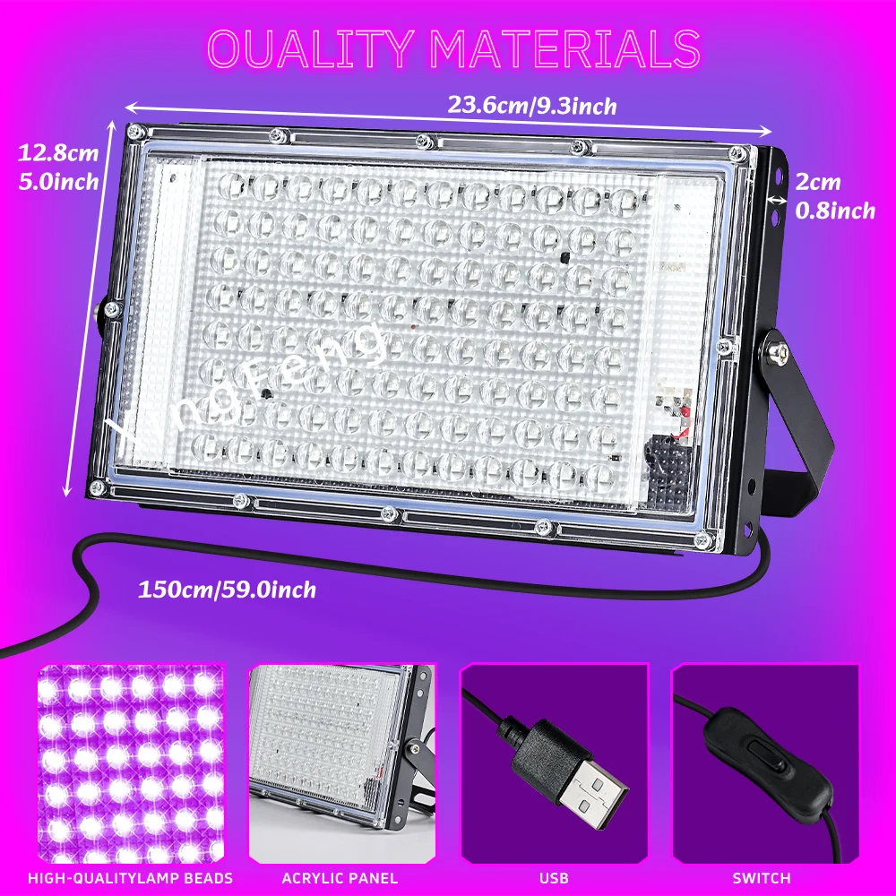 LED UV Black Light, USB Switch, 395nm LED Flood Light, Suitable for Holiday Parties, Bars, Stage Lighting, NightLight, Christmas
