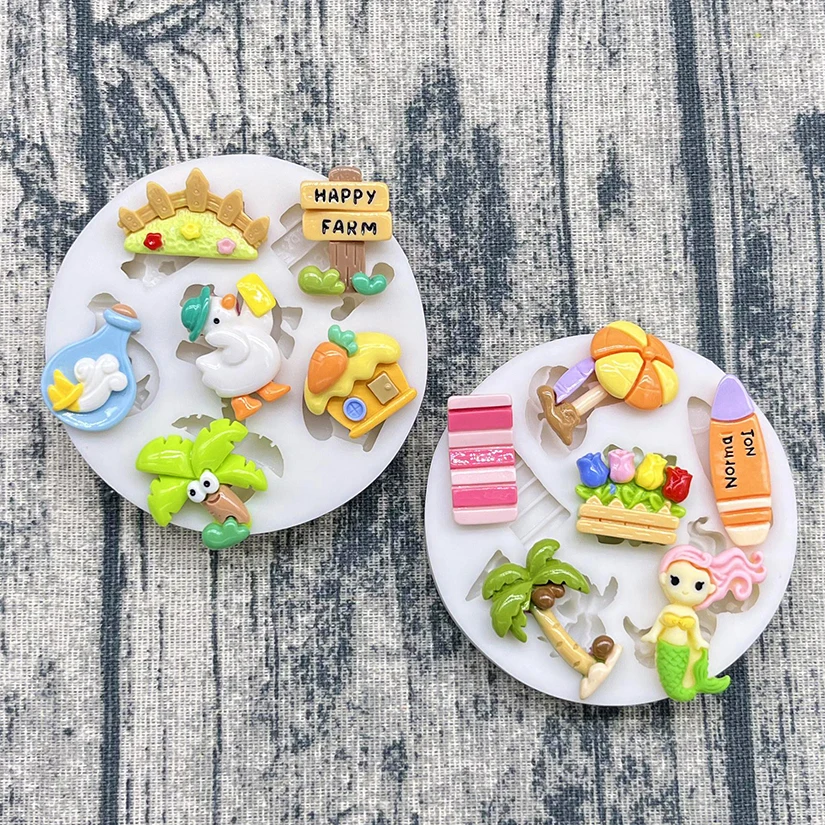 Duck Surfboard Mermaid Coconut Tree Silicone Sugarcraft Mold Chocolate Cupcake Baking Mould Fondant Cake Decorating Tools