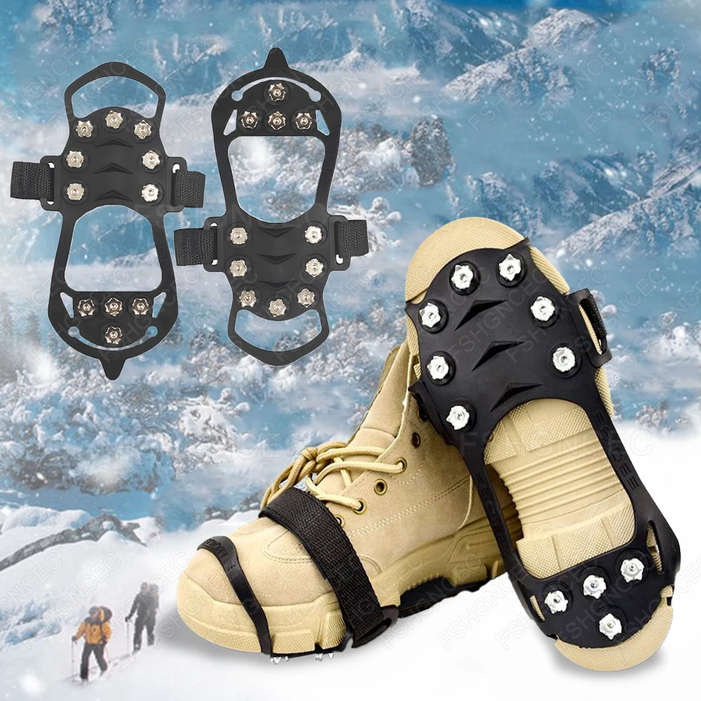 11 Teeth Ice Gripper Spike for Shoes Anti Slip Hiking Climbing Snow Spikes Crampons Winter Outdoor Ice Grips for Boots Woman Man