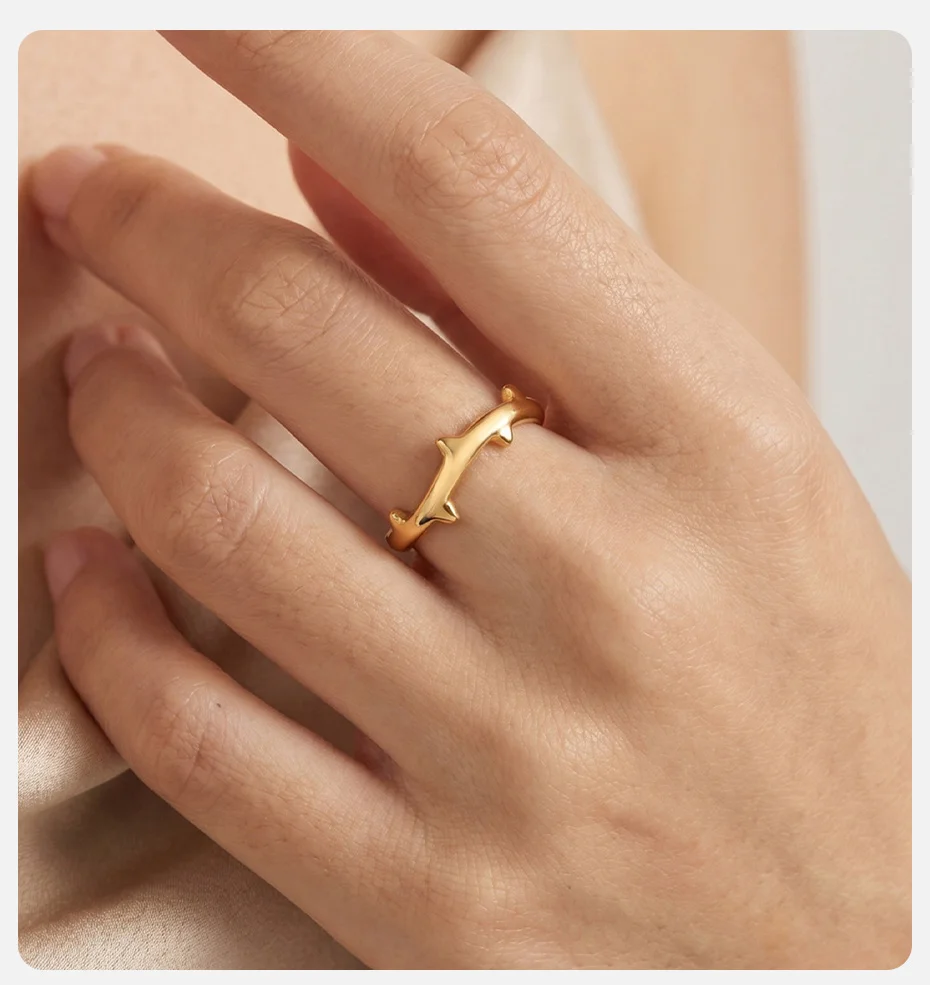 Vnox Einzigartiger Vintage-Dornenring für Frauen, vergoldeter Edelstahl, geometrischer Fingerring, minimalistischer Punk-Schmuck, tägliche Geschenke – Detail 2