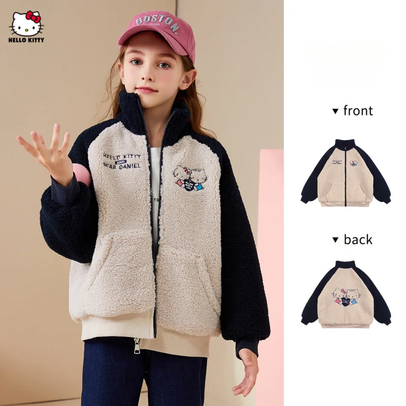 

【Officially authorized】HelloKittyColor-Block Children's Clothing Autumn New Girls' Cotton Jacket Sheep Wool Quilted Jacket Suita