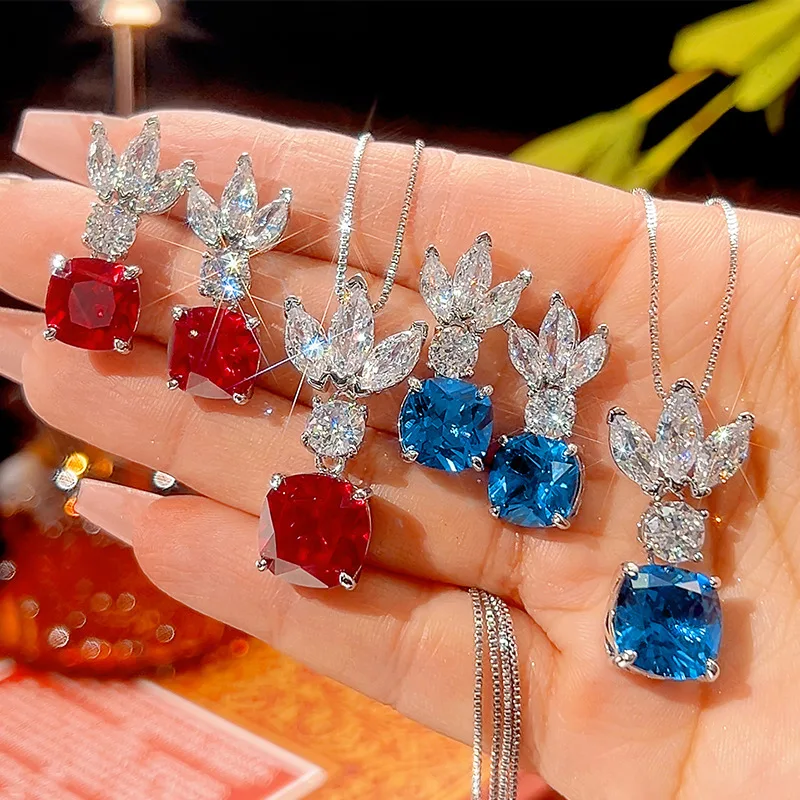 

Jewelry Blue Spinel Palace High-End Design Set Main Stone 12*12-10*10