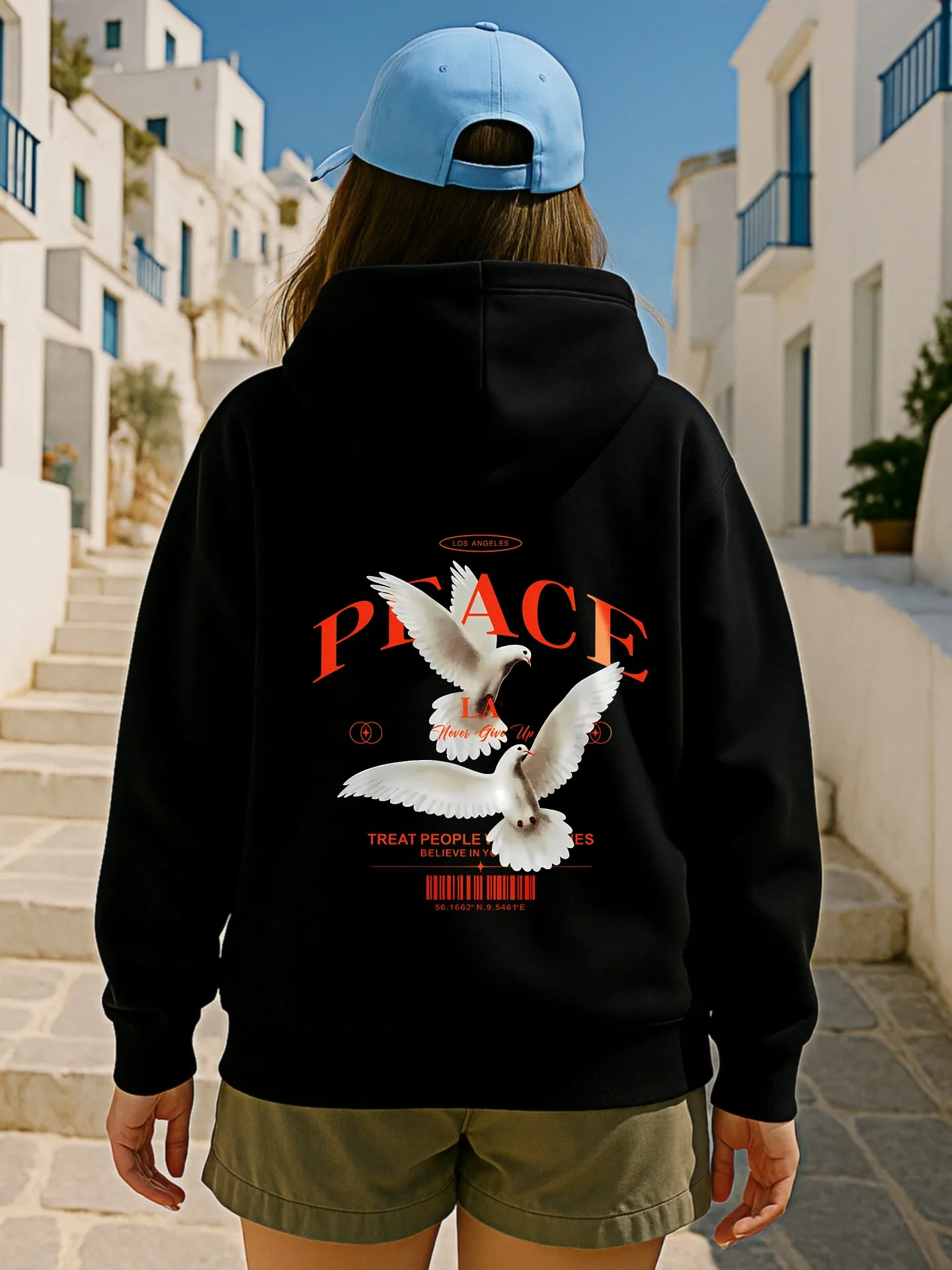 Sudadera con capucha gráfica para mujer, estampado de paloma de la paz, estética informal, tela suave, uso diario informal, para hombres jóvenes