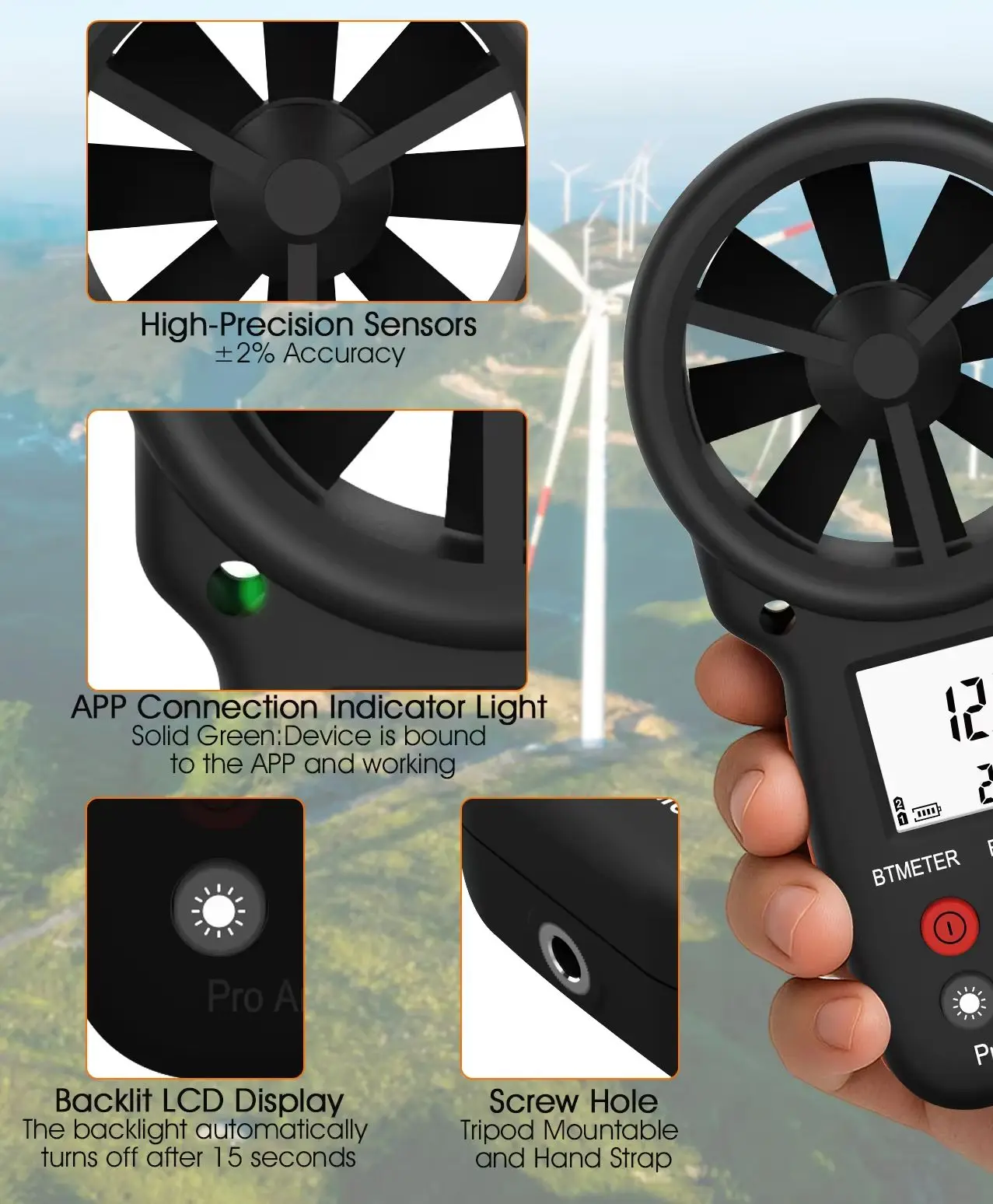 

Upgraded Smart Anemometer with WIFI,High-Precision Wind Speed/Air Volume/Temperature Monitor,APP Remote Control,866 B-APP-WIFI