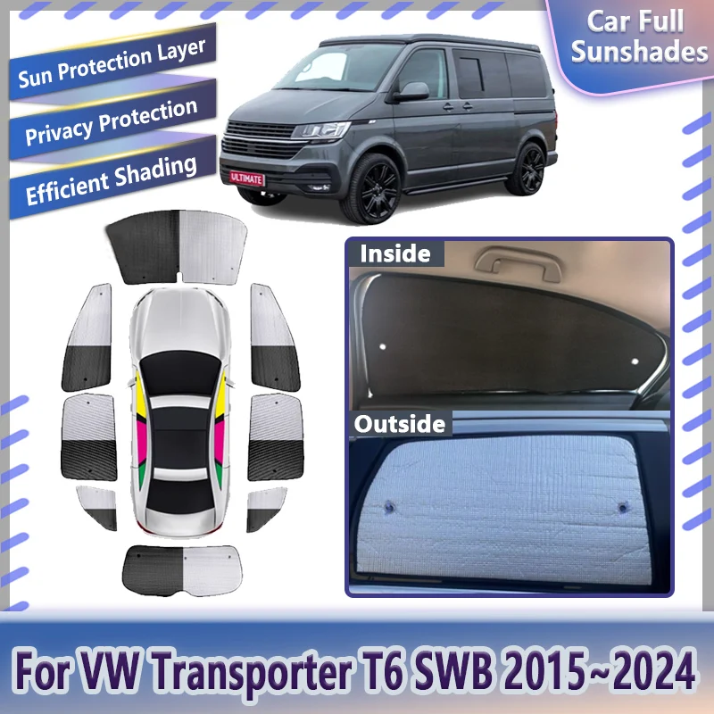 

Car Sunshades For Volkswagen VW Transporter T6 SWB 2015~2024 Anti-UV Full Window Visor Windshield Curtain Coverage Accessories