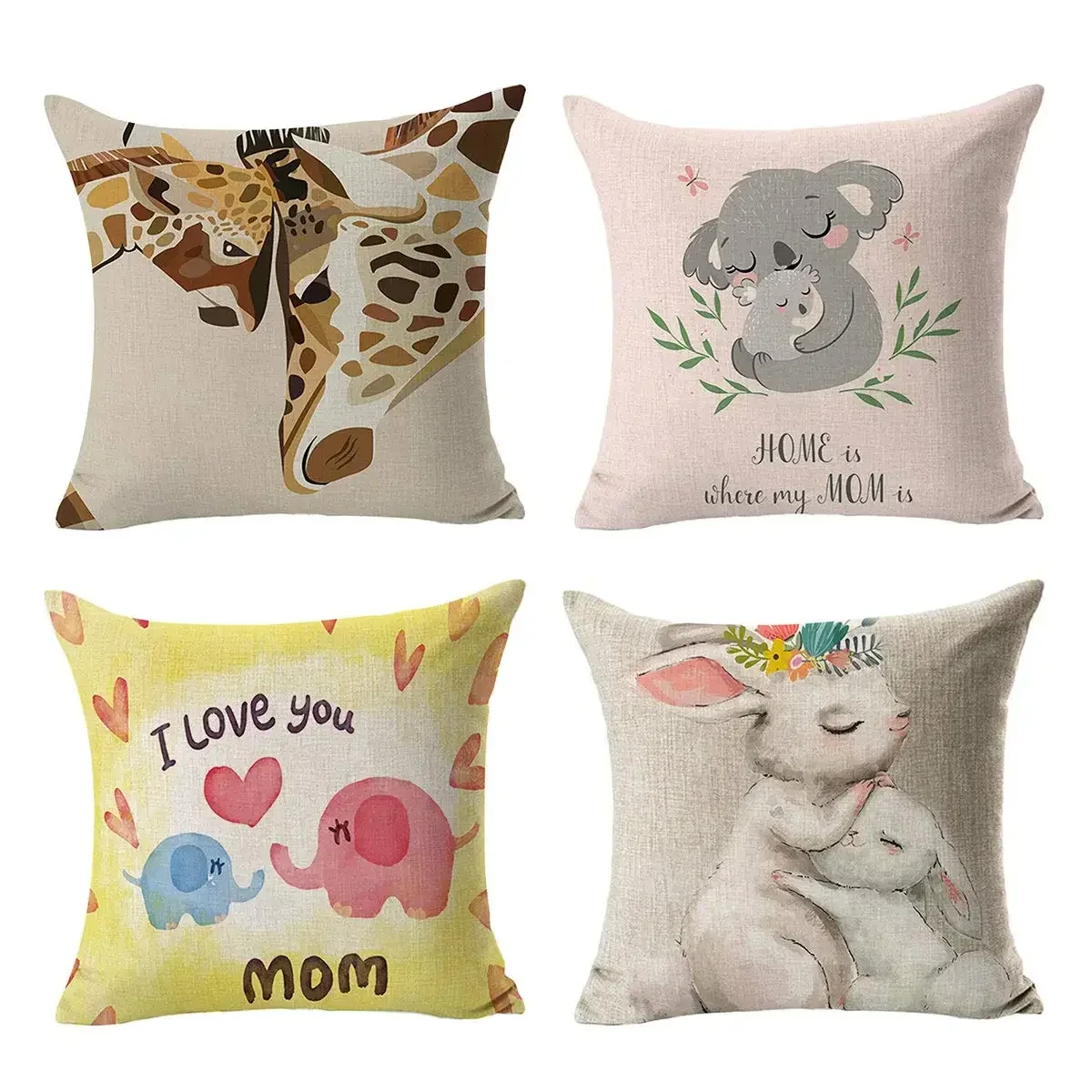 Giraffe Koala Elephant Rabbit Parent-child linen pillowcase sofa cushion cover home decoration can be customized for you