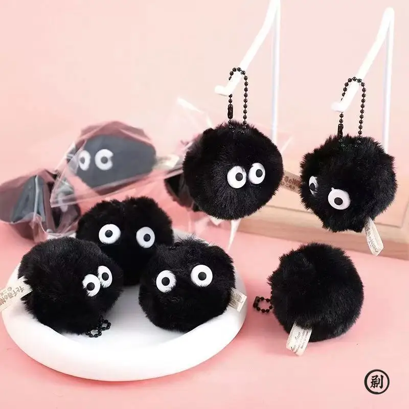 

1/2/3/5/10pcs Coal Ball Figurines Keychains Accessories Cute Plush Black Coal Ball Cartoon Bag Pendants