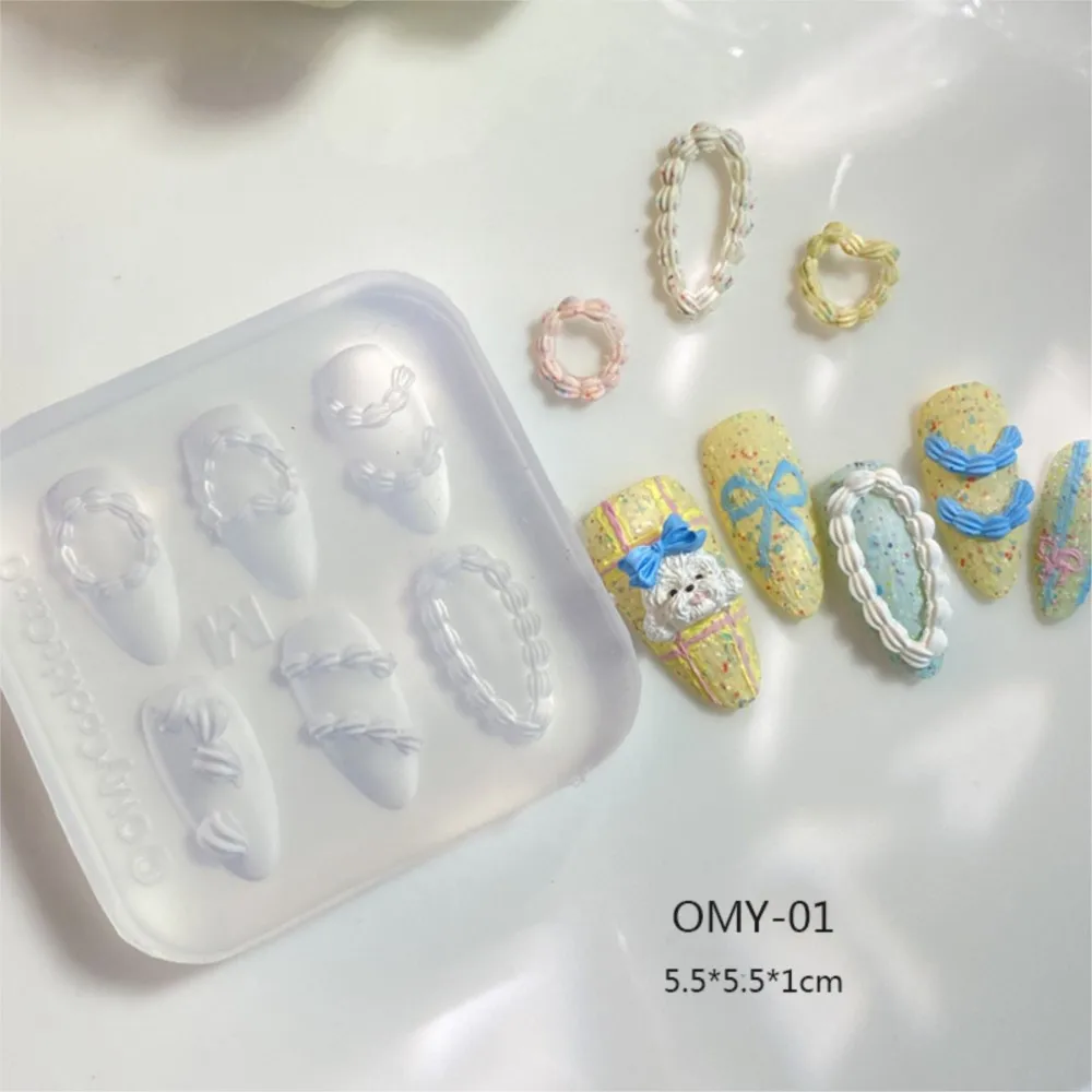 3D 조각 프렌치 케이크 크림 네일 실리콘 몰드 귀여운 크림 체인 투명 네일 템플릿 실리콘 조각 쥬얼리 네일 몰드