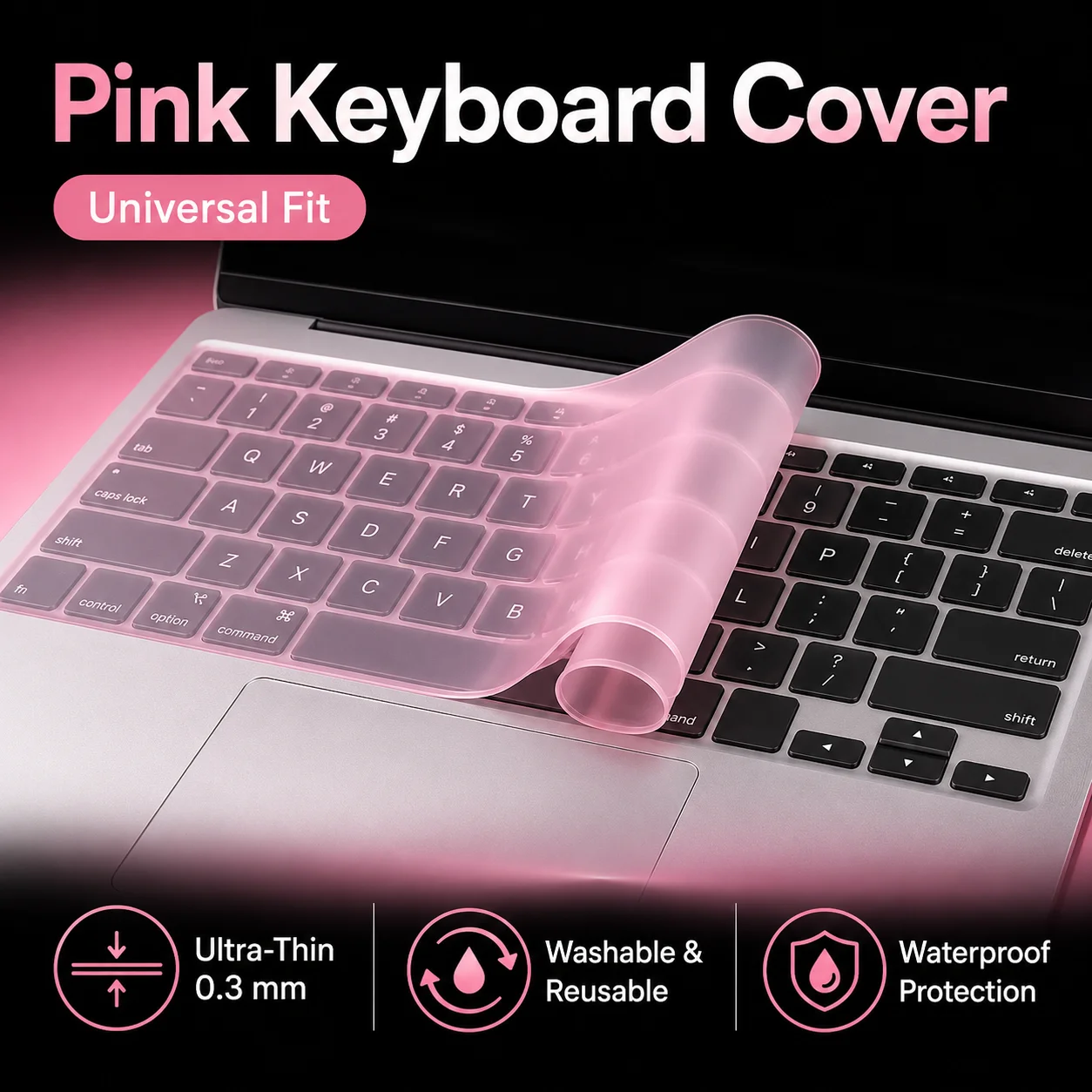 Universal 12-14 Inch Laptop Keyboard Cover, 0.3mm Ultra-Thin Pink Silicone Keyboard Protector, Washable Waterproof Dustproof Skin for Notebook Computer