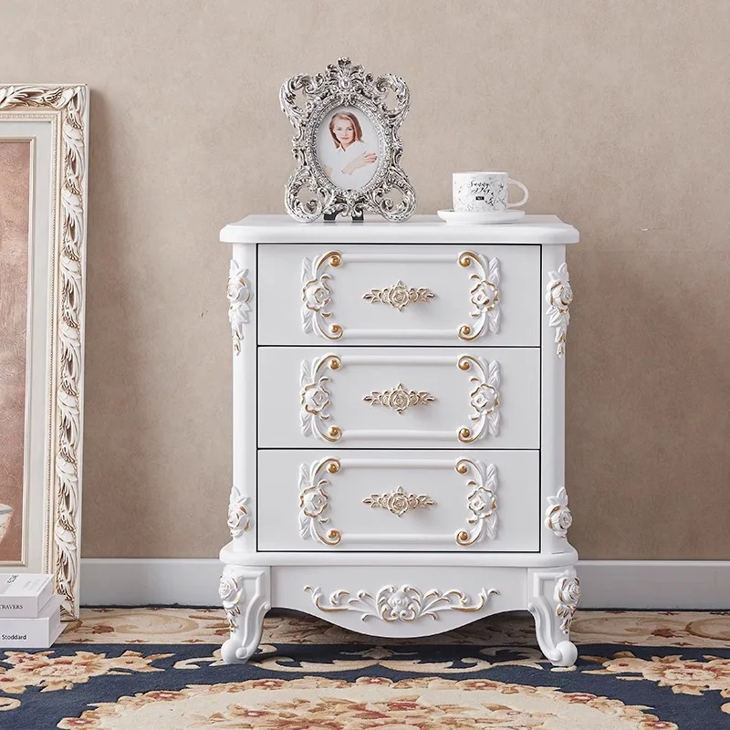 

Indoor furniture bedside table two draws three draws 60 cm high simple modern white paint storage bedside