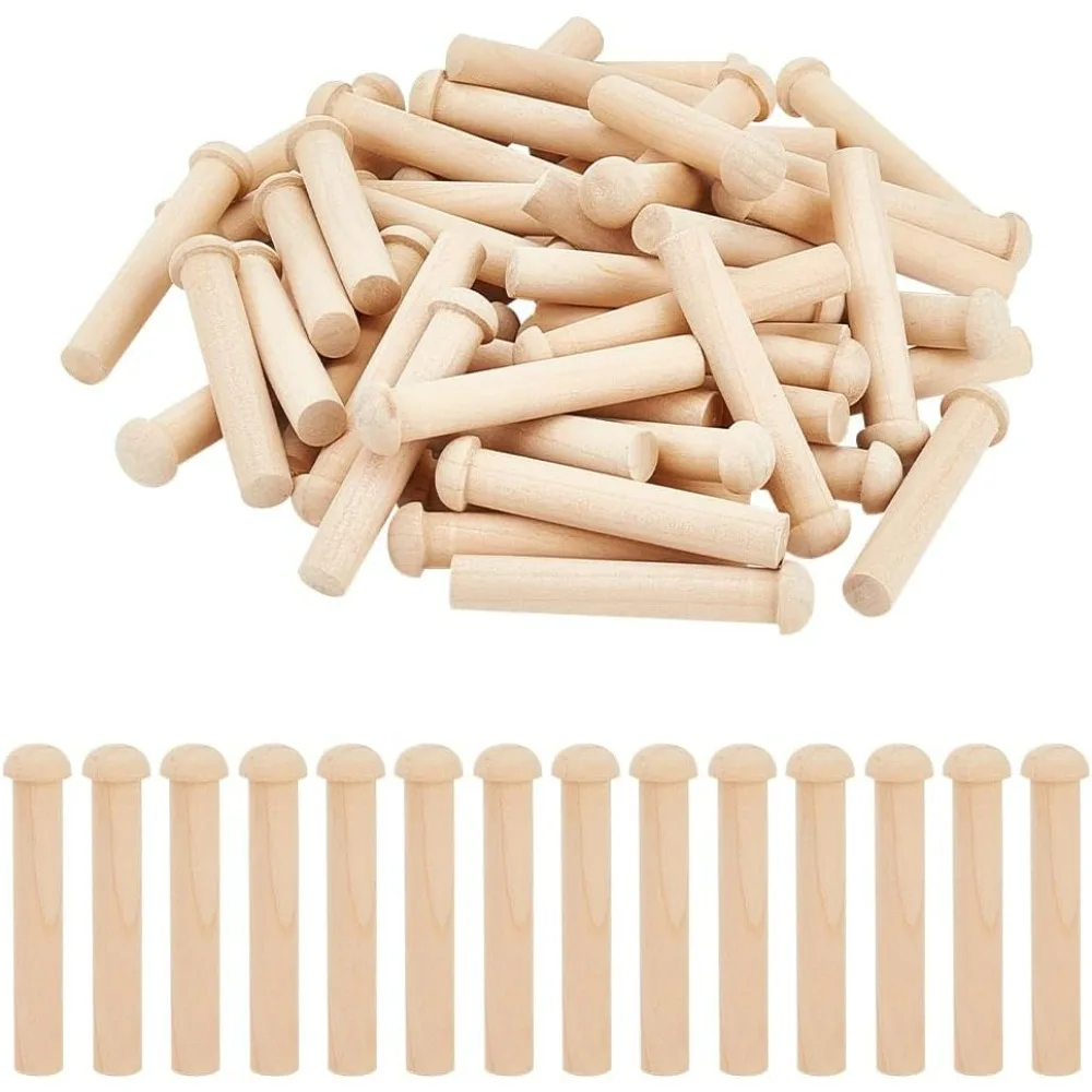 50Pcs Mini Wooden Axle Peg 2.4 Inch Unfinished Wooden Peg Blank Mushroom  Peg Axle Fits 9mm/0.35 inch Hole Wooden