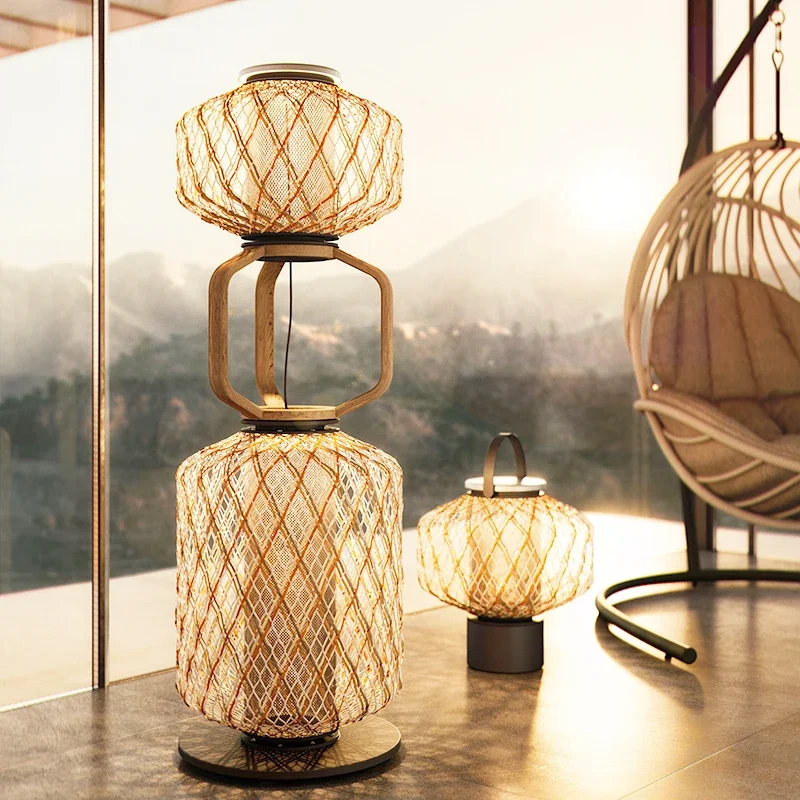 

Moden Iron Mesh Rattan Weaving LED Floor Lamps Villa Garden Landscape Garden Corridor Balcony Outdoor Waterproof Standing Lights